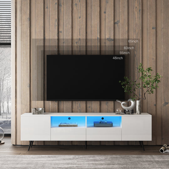 Sleek Modern White TV Stand with 16 Color LED Lights & Remote Control
