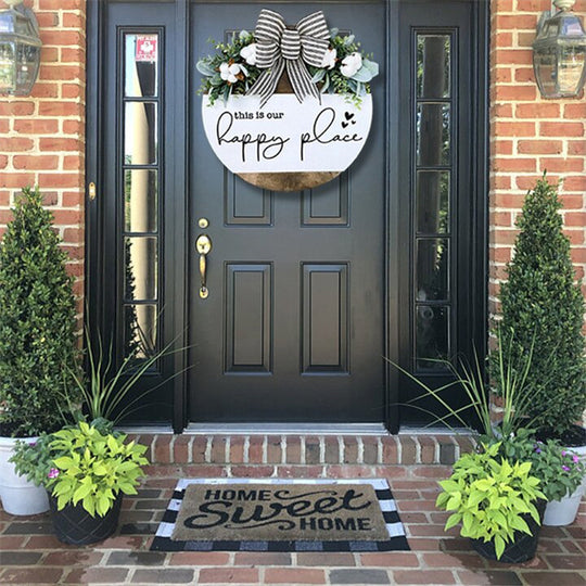 Warm Welcome - Round Hanging Bow Sign for Front Door or Home Decor