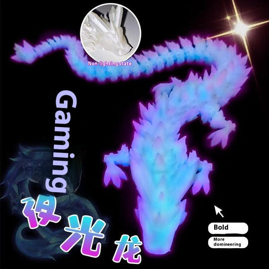 Articulated Dragon Model - 3D Printed Luminous Chinese Dragon Figurine with Movable Joints