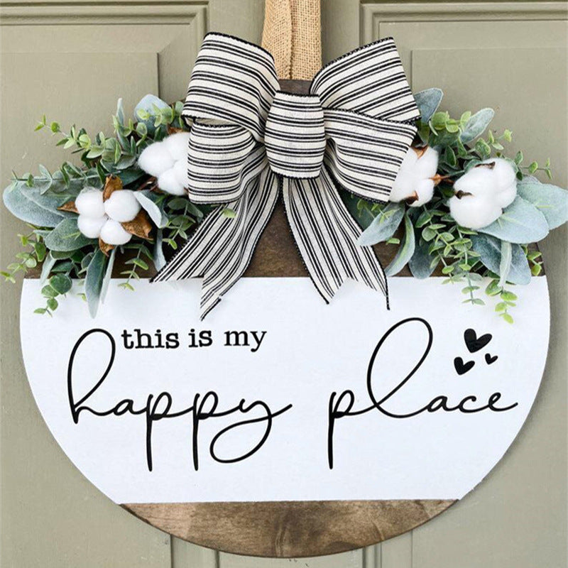 Warm Welcome - Round Hanging Bow Sign for Front Door or Home Decor