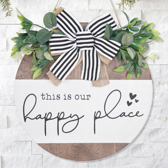 Warm Welcome - Round Hanging Bow Sign for Front Door or Home Decor