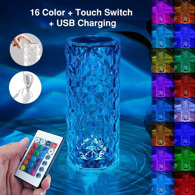 Crystal Bloom LED Table Lamp - 16 Colors Touch-Controlled Rose Light