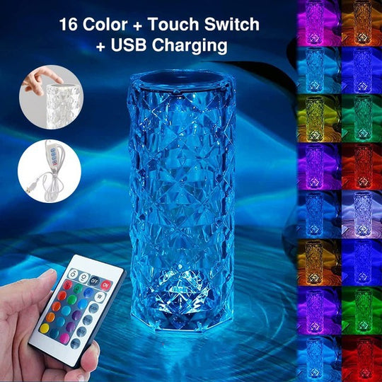 Crystal Bloom LED Table Lamp - 16 Colors Touch-Controlled Rose Light