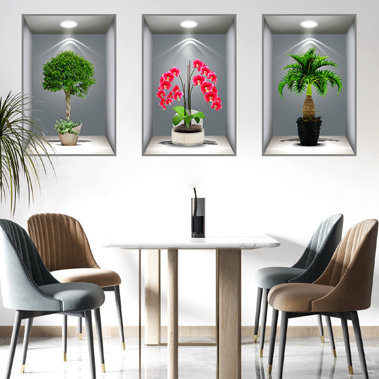 3D DarkStory Potted Plant Wall Art - Triple Sticker Set
