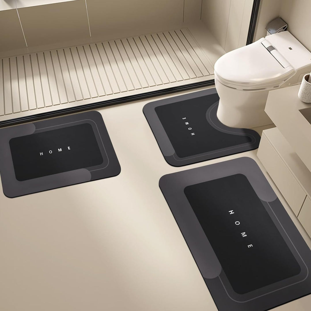 3-Piece U-Shaped Bathroom Mat Set - Water-Absorbing Quick-Drying Toilet Mats for Bathroom Decor
