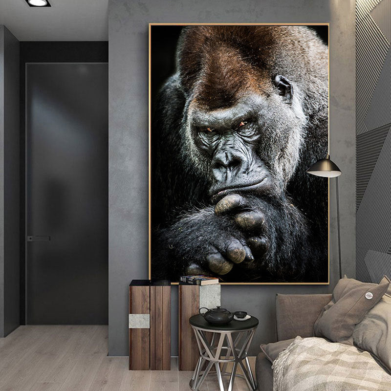 Black Gorilla Canvas Wall Art - Animal Posters & Prints for Home Decor