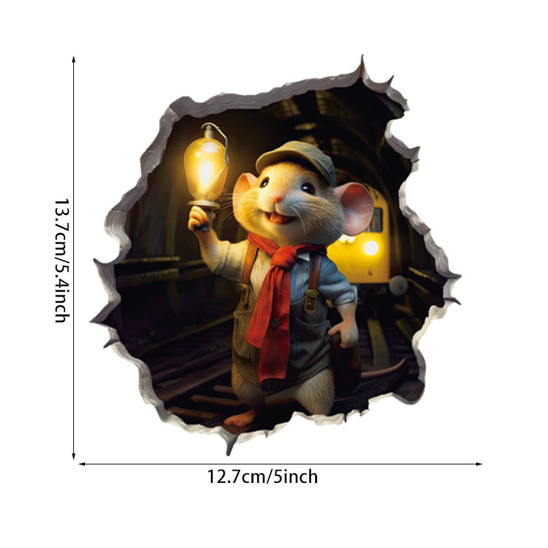 WhimsyDecals - 3D Cartoon Mouse Hole Wall Stickers for Home Decor