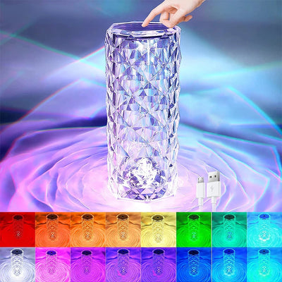 Crystal Bloom LED Table Lamp - 16 Colors Touch-Controlled Rose Light